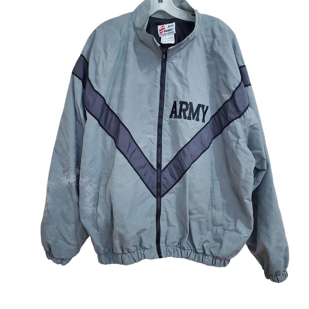 US Army Windbreaker Uniform PFU Jacket Size Large Regular Skilcraft Gray Camo‎